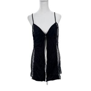 Victoria’s Secret Black Sheer Mesh Babydoll Lingerie Polka Dot Slip L